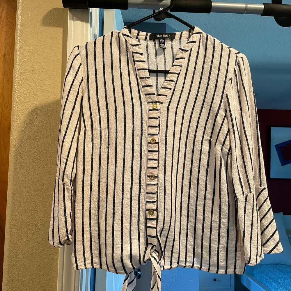 Black and White Strip Top - Ellen Tracy